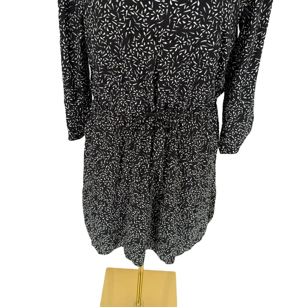 Garnet Hill Dress 4 Black White V Neck Tie Waist Boho Pockets 3/4 Sleeve Casual - Picture 5 of 15